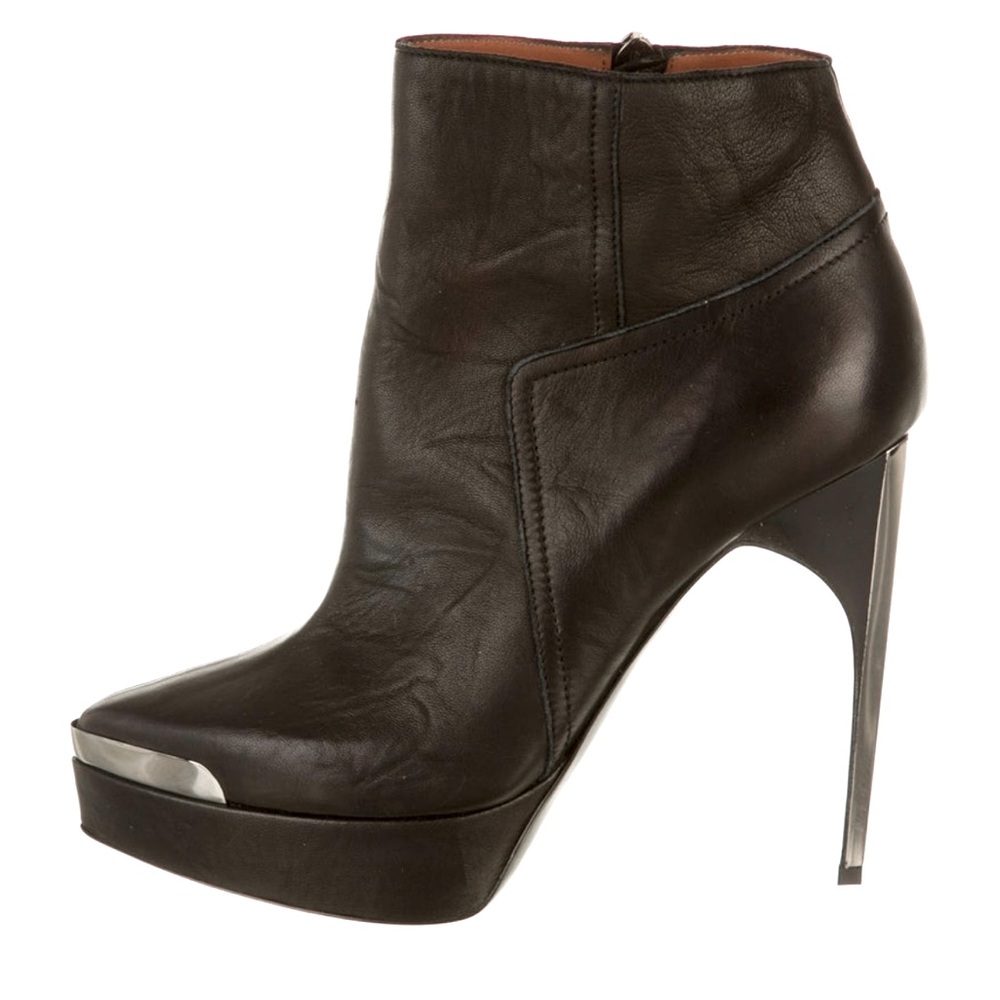 Lanvin Black Leather Platform Ankle Boots with Silver tone hardware.